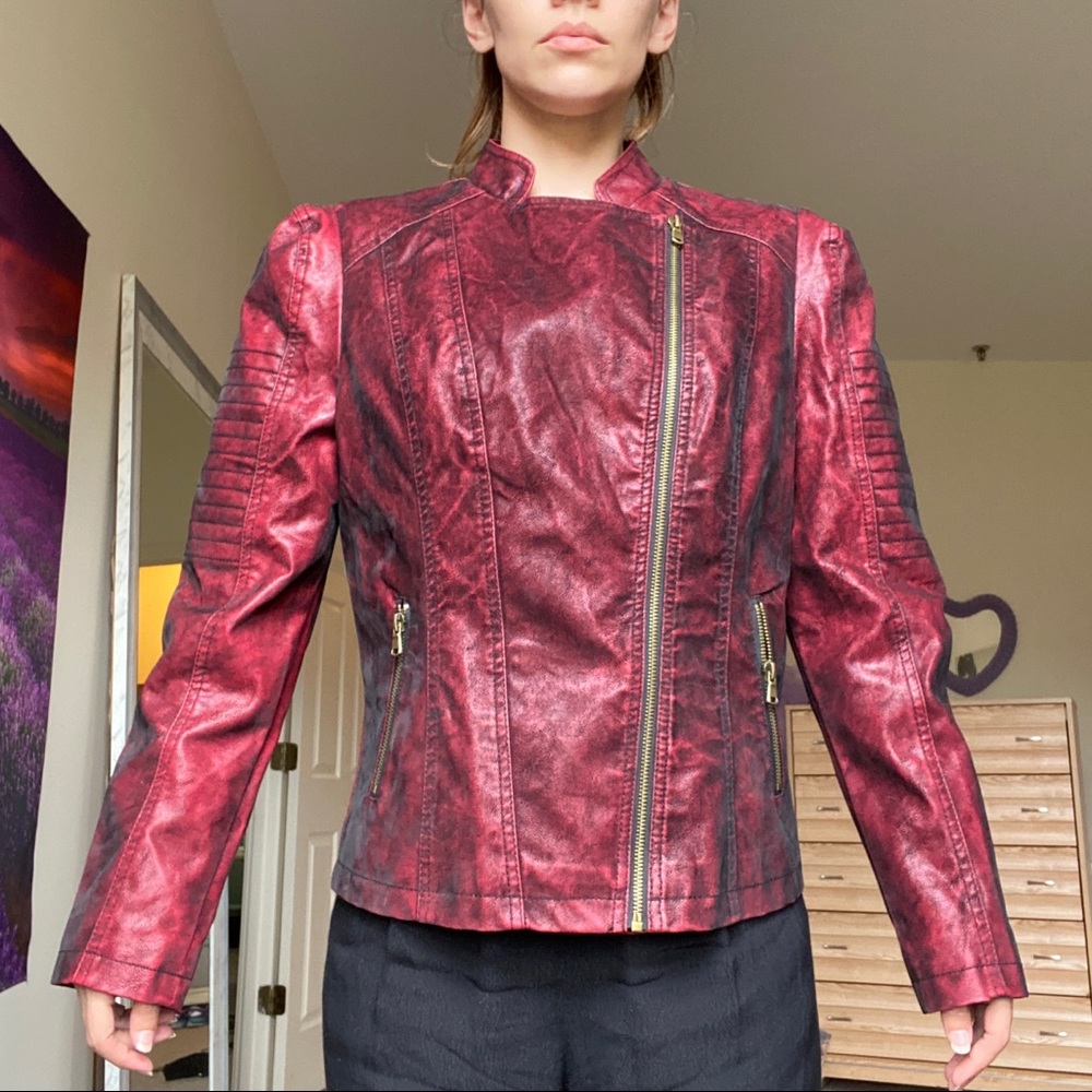Faux Suede Moto Red Jacket